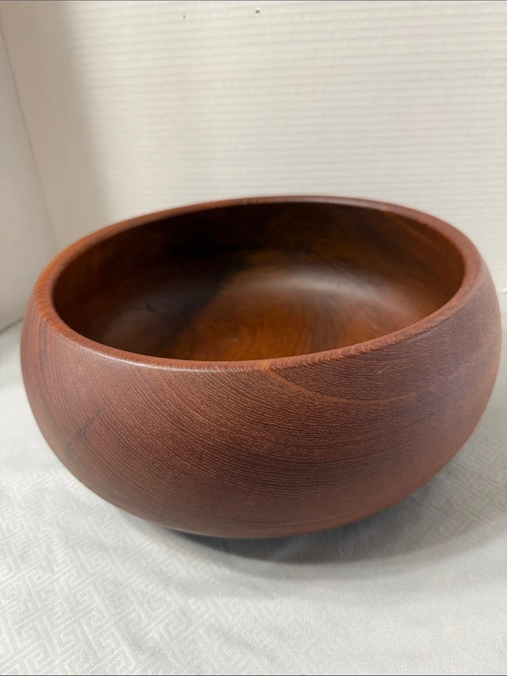 Vintage Mid Century Rustic Danish Style Teak Wood Salad Fruit Serving Bowl Brown
